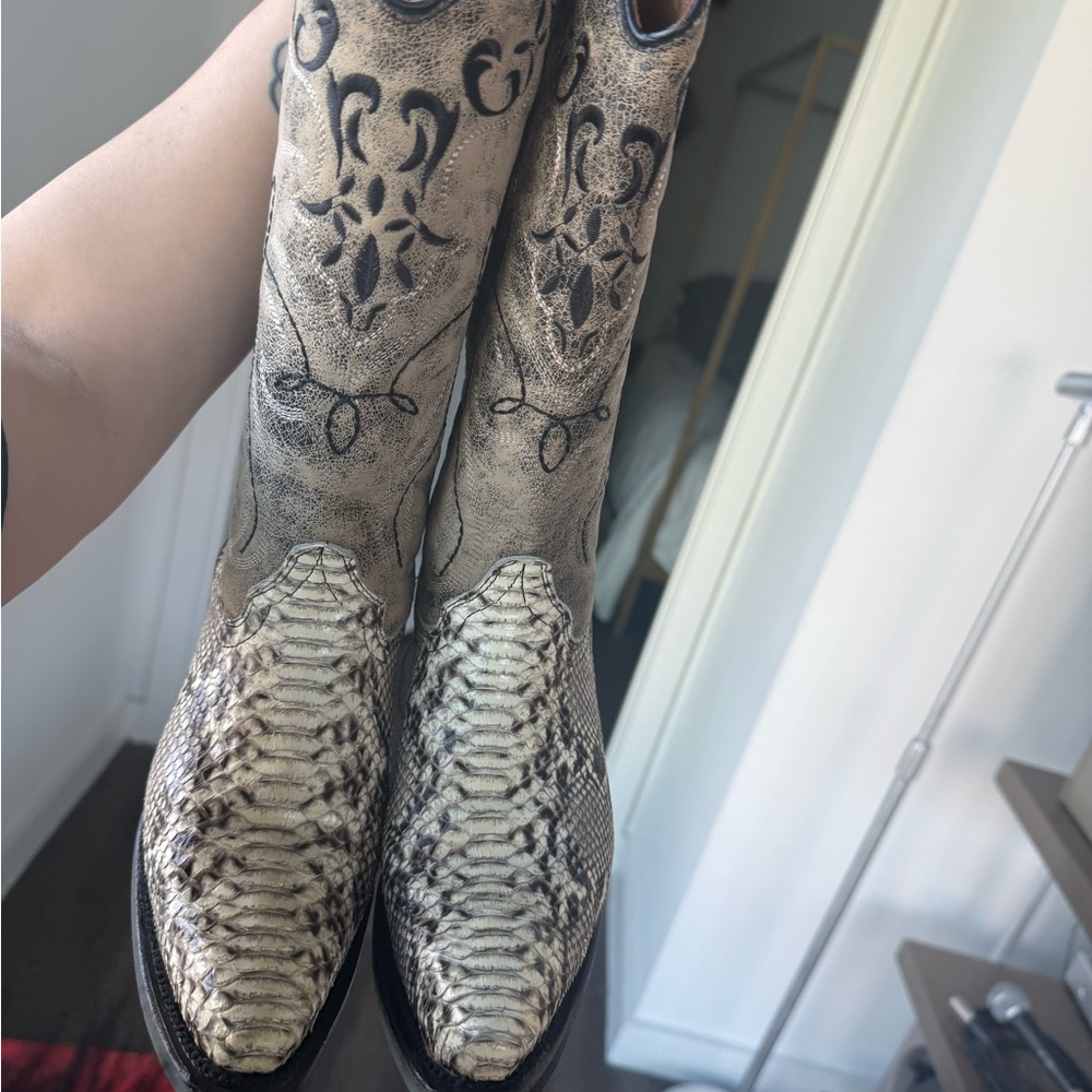 Circle G Khaki Snakeskin Cowboy Boots Exotic Western Size 8 Pointed Toe Leather - Picture 6 of 7